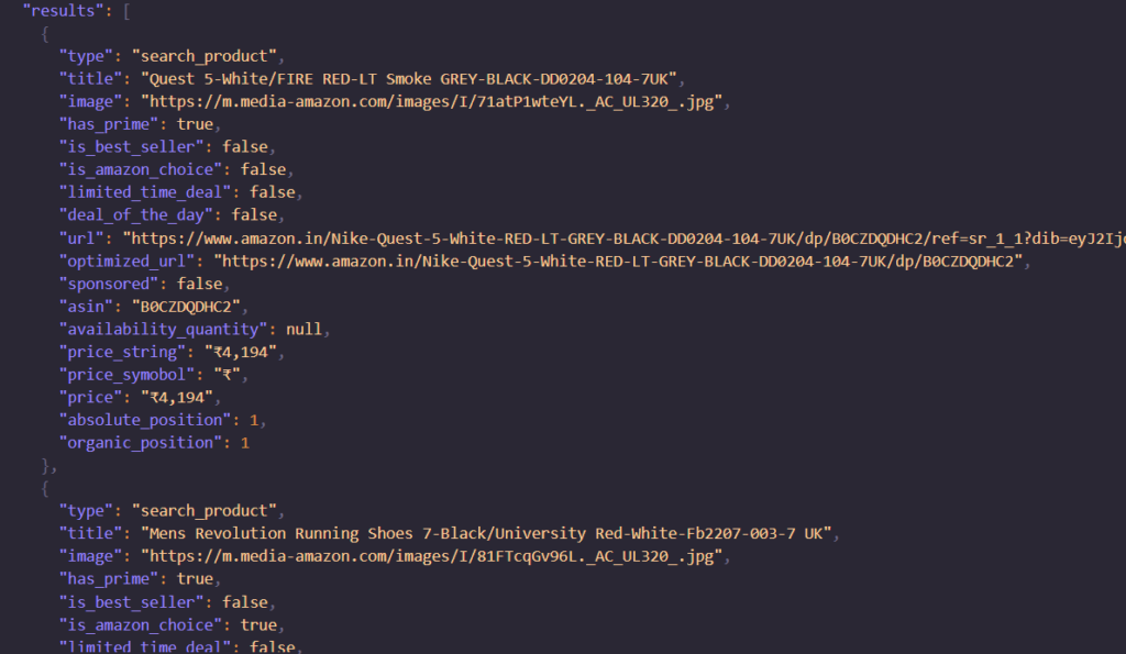 Amazon API Response